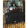 Image 2 : BROWN/TEAL MULTI COLOR STITCHING/CROSS CONCHO MESSENGER WALLET-INSIDE AND OUTSIDE HAS ZIPPER COMPART