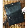 Image 2 : TEAL/BLACK SCROLLED DESIGN MESSENGER WALLET-INSIDE AND OUTSIDE HAS ZIPPER COMPARTMENTS, CREDIT/CARD 