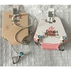 TURQUOISE STONE ENGLISH STIRRUP NECKLACE AND EARRING /NICKEL FREE