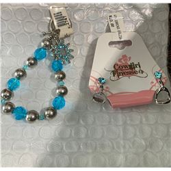 TURQUOISE CRYSTAL SPUR ROWEL CHARM BRACELET/ENGLISH STIRRUP EARRINGS/NICKEL FREE