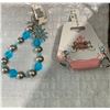 Image 1 : TURQUOISE CRYSTAL SPUR ROWEL CHARM BRACELET/ENGLISH STIRRUP EARRINGS/NICKEL FREE