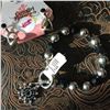 Image 1 : BLACK CRYSTAL SPUR ROWEL CHARM BRACELET/ENGLISH STIRRUP EARRINGS/NICKEL FREE