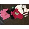 Image 1 : GROUP OF 7 BABY ITEMS/ 1-WHITE BURP CLOTH,2-WHITE 3/6 MOS ONSIE, 1PINK-6/9 MOS ONSIE,1-BLACK 6/9 MOS