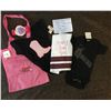 Image 1 : GROUP OF 5 BABY ITEMS/ 1-WHITE BURP CLOTH,1-BLACK 6/9 MOS ONSIE, 1-BLACK 3/6 MOS ONSIE, 1-HEAD BAND,