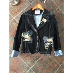 COWGIRL TUFF JACKET/BLAZER -DARK NAVY BLUE WITH CREAM ROSE EMBROIDERY AND BLUE STITCHING-SIZE XL