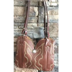 CUSTOM LEATHER COWBOY BOOT PURSE, DOUBLE STRAPS, ONE OF A KIND