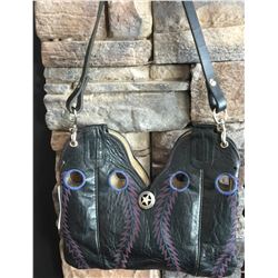 CUSTOM LEATHER COWBOY BOOT PURSE, SINGLE STRAP, ONE OF A KIND, BLACK