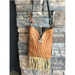 CUSTOM BROWN FRINGE COWBOY BOOT PURSE, SINGLE STRAP, ONE OF A KIND