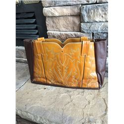 BROWN LEATHER COWBOY BOOT PURSE, LEATHER, ONE OF A KIND, FINISH WITH ADDING OWN TOUCHES TO IT!!!