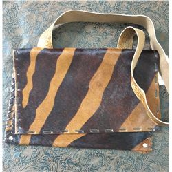 BROWN GENUINE LEATHER HAIR ON HIDE IPAD CASE WITH STRAP, 9X13