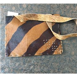 BROWN GENUINE LEATHER HAIR ON HIDE IPAD CASE WITH STRAP, 9X13