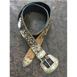 BROWN LEATHER HAIR ON HIDE BELT/WESTRN BUCKLE/46" END TO END/ONE OF A KIND