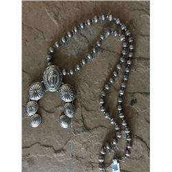 CROSS NECKLACE / SILVER BEADED CHUNKY