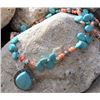 Image 1 : CHUNKY TURQUOISE AND PACH CORAL NECKLACE WITH TEARDROP PENDANT