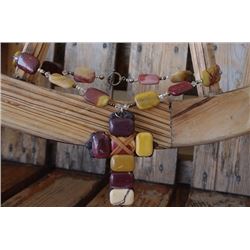 MULTI NATURAL COLORED STONES WITH LEATHER/CROSS PENDANT***ONE STONE IS CHIPPED!!!