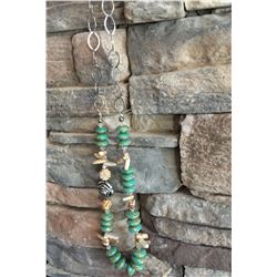 GREEN AND TAN STONE LONG CHUNKY NECKLACE