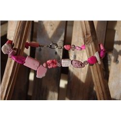 Chunky necklace with stones/Chunky necklace with hot pink stones and a green cross Smaller pink cros