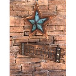 WESTERN WOOD WELCOME SIGN/TURQUOISE WESTERN STAR
