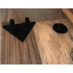 SET OF TWO RING DISPLAYS/ 5" TRIANGLE DISPLAYS 3 RINGS/ ROUND 2" DISPLAYS ONE RING/BLACK VELVET