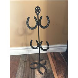BROWN ANTIQUE BROWN METAL HORSHOE CUP RACK/20" TALL/GREAT FOR HANGING NECKLACES,BRACELETS OR CUPS!!
