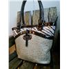 Image 1 : LEATHER OSTRICH HANDBAG/Size: 11" x 11.5" x 4.5"Style: Double handle handbag. Genuine leather. Mixtu