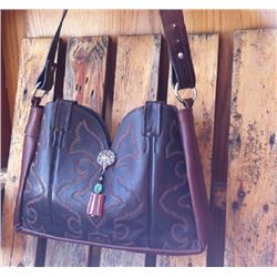 GENUINE LEATHER CUSTOM MADE COWBOY BOOT PURSE/Dark brown leather cowboy boot purse