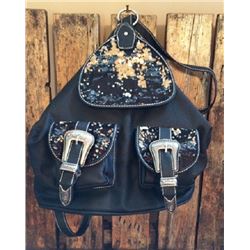 WESTERN BUCKLE BACKPACK/PURSE-BLACK/SEQUINS