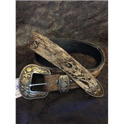 HAIR ON HIDE LEATHER BELT/Custom made hide belt/Swarovski Crystal/2 tone buckle/One of a kind