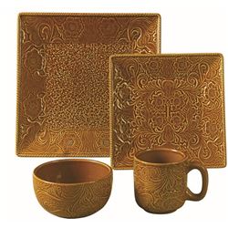 16 PC SAVANAH EMBOSSED DISH SET - MUSTARD/rich embossed design 16 piece set includes; 4 bowls, 4 din