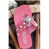 Image 1 : PINK HAIR ON HIDE BLING FLIP FLOPS /Pink brindle /diamond shaped silver concho on strap/SIZE SMALL M