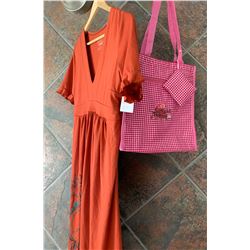 BURNT ORANGE RUFFLE DRESS/TURQUOISE/ STUDDED  DESIGN ON BOTTOM/SIZE XXL / COWGIRL FINESSE FINESSE TO