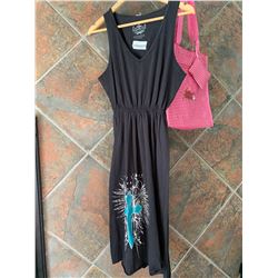 BLACK TANK TOP DRESS/TURQUOISE CROSS DESIGN ON BOTTOM/SIZE LARGE/ COWGIRL FINESSE FINESSE TOTE BAG