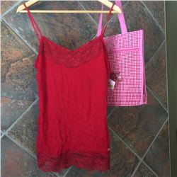 COWGIRL TUFF/Ladies red layering tank top/Red lace on top and bottom of tank/100% polyester/SIZE LAR