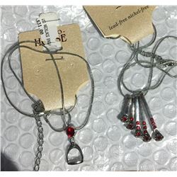 RED CRYSTAL ENGLISH STIRRUP  NECKLACE/ HORSHOE NAILS NECKLACE/ NICKEL FREE