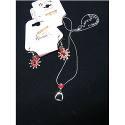 RED STONE  ENGLISH STIRRUP NECKLACE AND SPUR ROWEL EARRINGS/NICKEL FREE