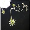 Image 1 : GREEN CRYSTAL  SPUR ROWELNECKLACE AND SPUR ROWEL EARRINGS/NICKEL FREE****NECKLACE NEEDS FIXING!!!