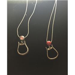 RED CRUSTAL AND PINK CRYSTAL WESTERN STIRRUP NECKLACES/NICKEL FREE