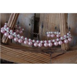 PINK AND WHITE PEARL AND CLEAR AND PINK SWARVARSKI CRYSTALS "SISSY & ME" BRAND  NECKLACE