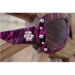 SJ SUNGLASSES ANIMAL PRINT PINK/BLK ZEBRA /pink irridescent  crystals on sides of front and on arms