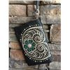 Image 1 : Montana West black and teal wallet messenger with large clear western bling concho. Single long deta