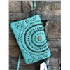 Image 1 : Montana West mint green/studded wallet messenger with small western concho. Single long detachable s