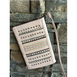 Montana light pink/grey studdedl design wallet messenger.Single long detachable strap. Short detacha