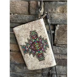 Montana West dark brown and cream/multi cross design wallet messenger . Single long detachable strap