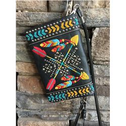 Montana West black/arrow multi color design wallet messenger. Single long detachable strap. Short de