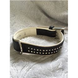BROWN AND WHITE DOG COLLAR CLEAR CRYSTALS/LEATHER/16" LONG/SIZE SMALL