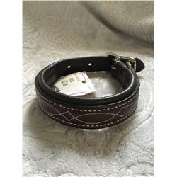 DARK BROWN LEATHER STITCHED  DESIGN DOG COLLAR/SIZE SMALL 12"