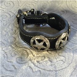 BLACK STAR CONCHO LEATHERDESIGN DOG COLLAR/SIZE SMALL 12"