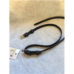 BLACK LEATHER ENGLISH SPUR STRAPS WITH PURPLE SWAROVSKI CRYSTALS