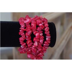 Red stone multi strand bracelet/Adjustable elasic bands/Can be worn seperately or all together