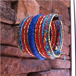 BLUE/CORAL MULTI BEAD/CORD BANGLE BRACLET